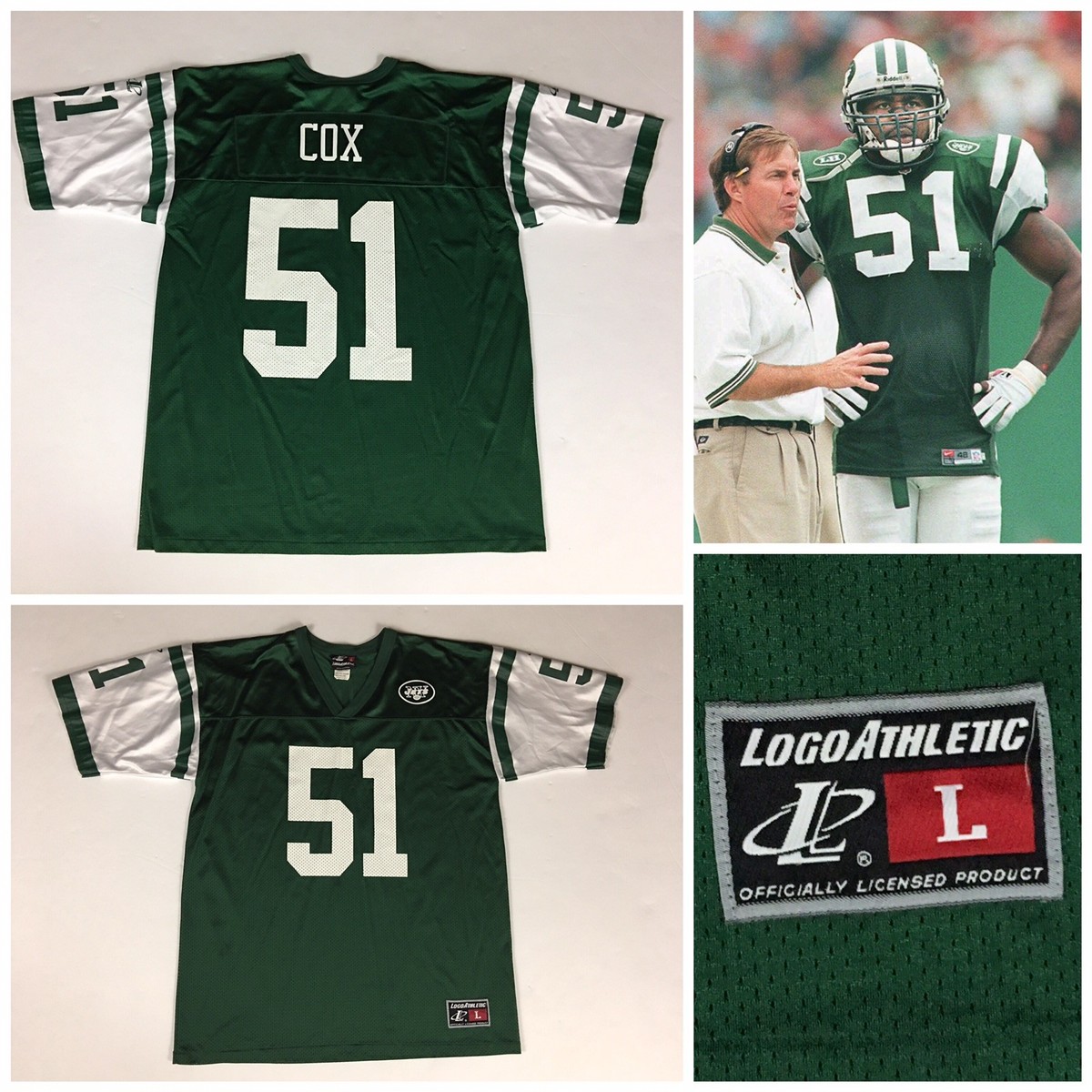 Men's Vintage 90s BRYAN COX #51 Logo Athletic NEW YORK JETS Green