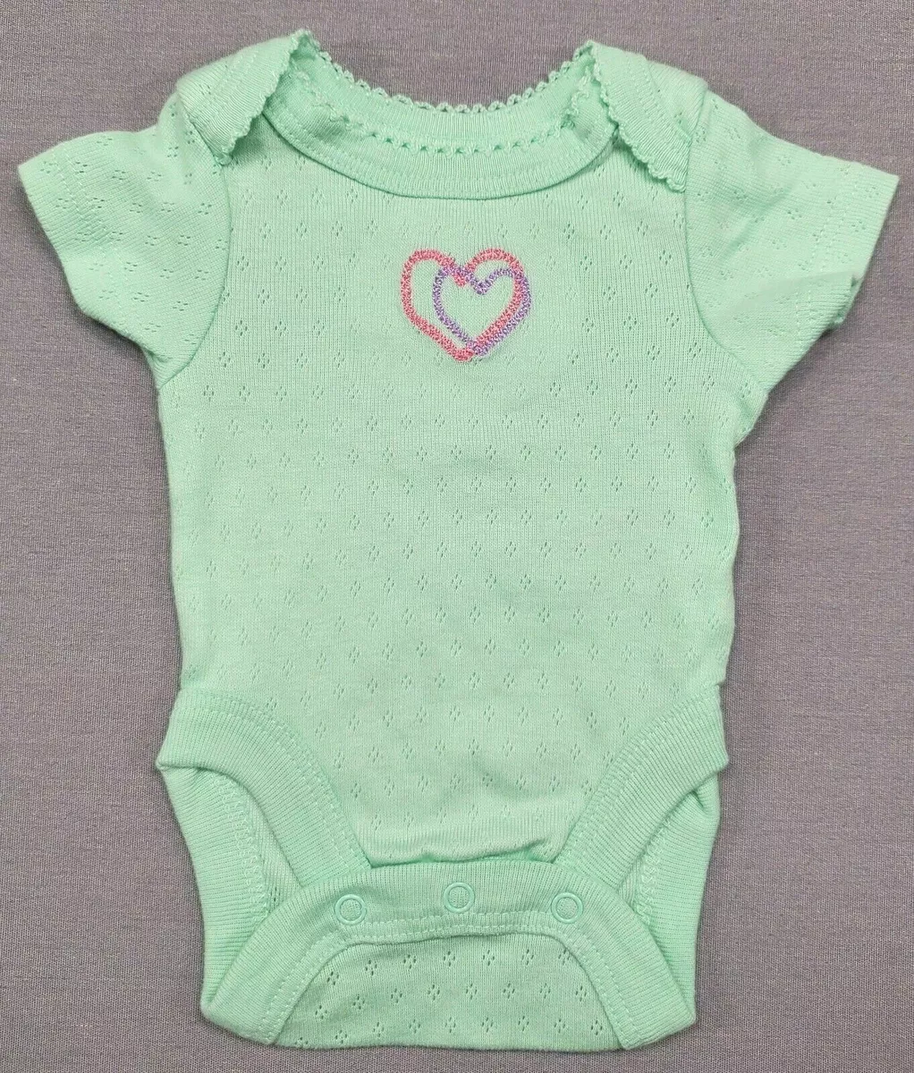 Baby Girl Clothes Nwot Babies R Us Preemie Green Hearts Eyelet Bodysuit