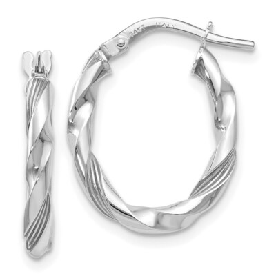 Real 14kt White Gold Polished and Textured Hoop Earrings