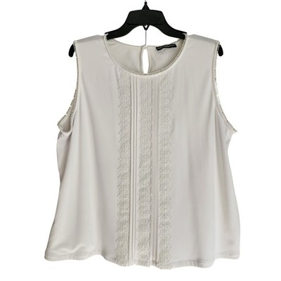 Karl Lagerfeld Paris XXL White Lace Trim Sleeveless Blouse Pleated Shell Top