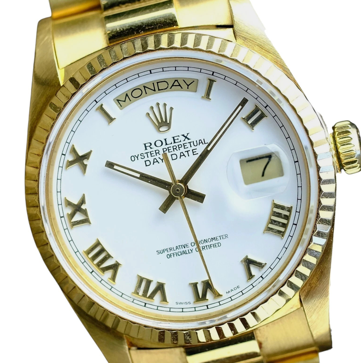 Rolex Day-Date 18038 18K Solid Yellow Gold White Roman Dial