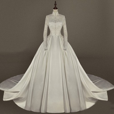 Damen Schlichtes Mori Style Brautkleid Langarm Spitzenkleid