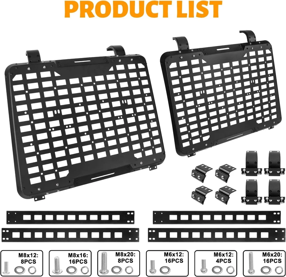 For 2007-18 Jeep Wrangler JK Rear Window Storage Molle Panel Kit Left Right Side - Изображение 2 из 4