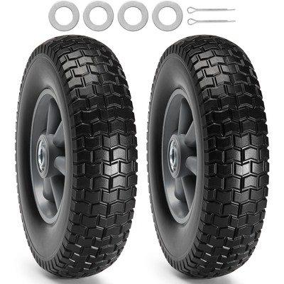 Solid PU Run-Flat Tire Wheel Flat Free Tubeless Tire 10'' 2-Pack 180 lbs