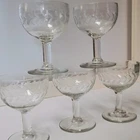 VTG MCM Set Of 5 Anchor Hocking Laurel Leaf And Band Etched Cordial Glasses