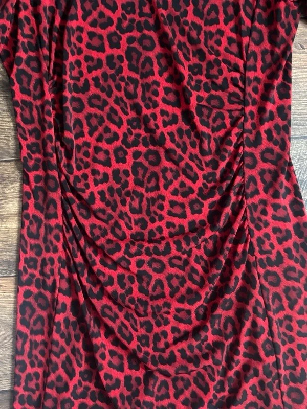 Abito donna Michael Kors stampa animalier rosso drappeggiato taglia L large