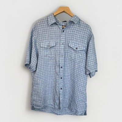 Pendleton Malone Linen Shirt Plaid Button Front Vacation Travel Coastal Men L