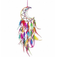 Bohemian Moon Dream Catcher Colorful Feathers Wall Hanging Decor Celestial Gift