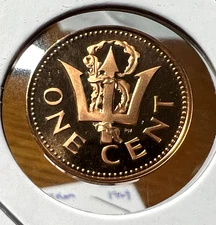 1973 BARBADOS 1 CENT TRIDENT  PROOF COIN