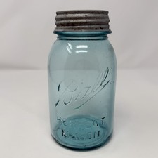 Antique Ball Perfect Mason Quart Jar Aqua Blue Dropped A Zinc Lid