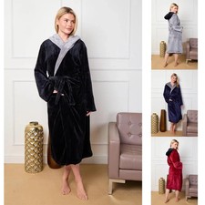 Image of Women’s Flannel Hooded Bathrobe Fleece Dressing Gown Soft Plush Long Robe