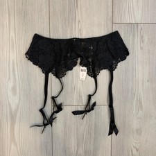 Vintage Victoria's Secret Black Lace Garter Belt NWT Y2K Floral Satin Bows Small