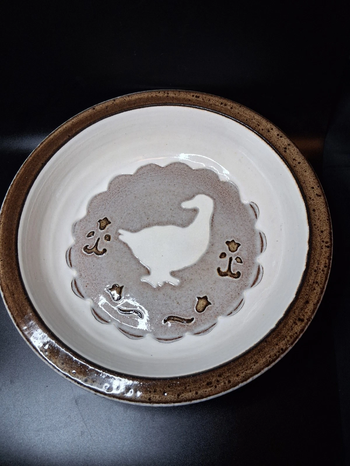 Clay City Pottery Pie Plate Country Goose Design Vintage Signed