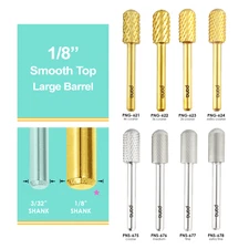 PANA 1/8" Shank Size -  Smooth Top LARGE Barrel Nail Carbide Bit - Gold, Silver