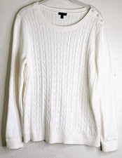 Talbots Sweater cable knit button accent ivory long sleeve size L