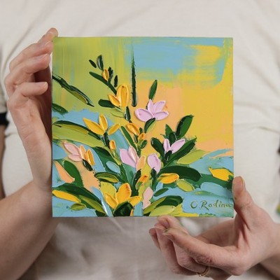 Abstract Oil Painting 6x6 Impasto Flowers Art Colorful Floral botanical  Artwork