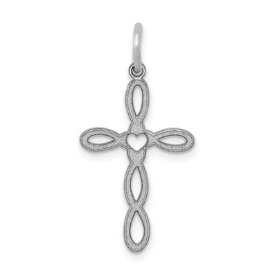 14k White Gold Cross Pendant Heart Center Infinity Loop Open Christian Charm