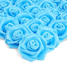 100 Pack Light Blue Artificial Flowers, Bulk Stemless Fake Foam Roses, 3 in