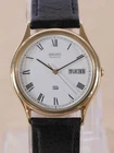 Vintage Seiko Quartz Mens Dress Watch Gold Tone Roman Numerals Day Date 33mm