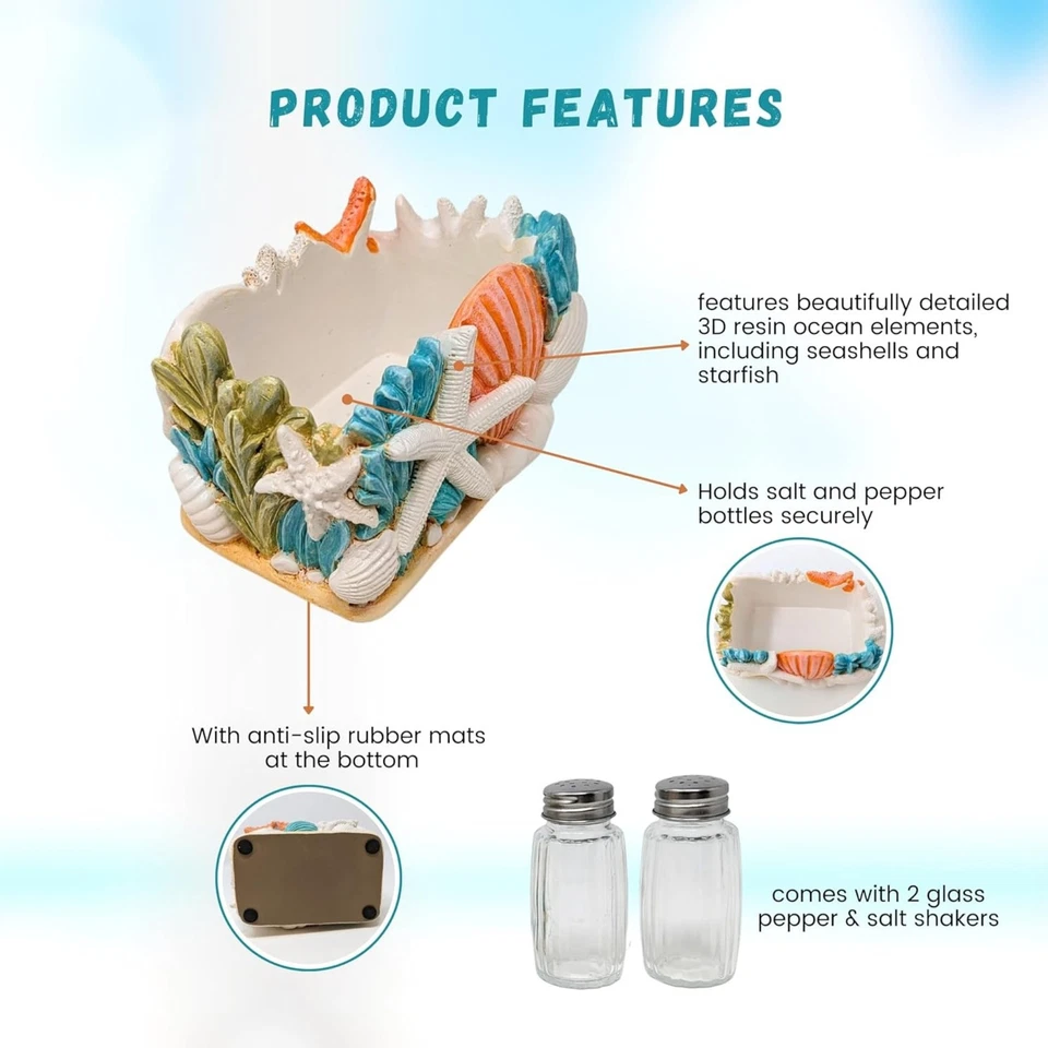 Juego de coctelera de sal y pimienta Seaside Splendor - Decoración de casa de playa náutica costera Foto 2 de 4