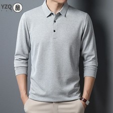 Men's Business Casual Polo Long Sleeve T-shirt Summer Comfortable Solid Cotton