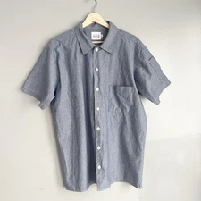 Huckberry Taylor Stitch Blue Button Front Shirt Casual Pocket Cotton XL *Flaws