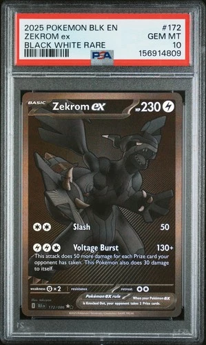2025 POKEMON BLK EN-BLACK BOLT BLACK WHITE RARE #172 ZEKROM EX PSA 10