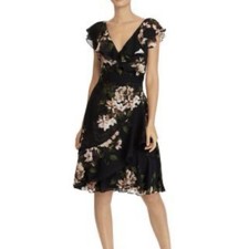 Ralph Lauren Floral Faux Wrap Ruffle Flutter Sleeve Georgette Dress Size 8