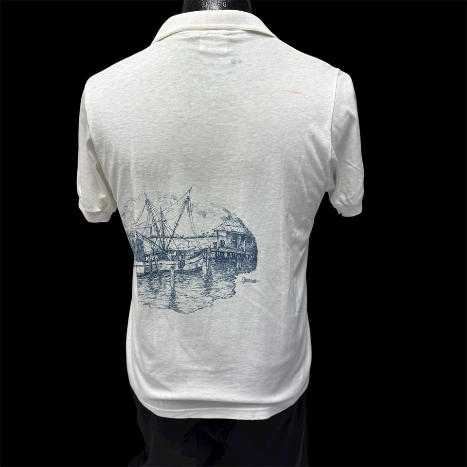 Vtg Stedman The WHARF Venice Fl SHIP Fishing Boat Front Back Polo 50/50 T Shirt - Image 2 of 4