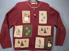 Croft  Barrow Sweater Womens Large Red Snowman Christmas Full Zip Cardigan