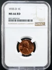 1935-D Lincoln Wheat Cent NGC MS 66 RD Mint State 66 Red GEM 1C Coin