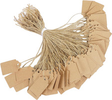 200 Pcs Price Tag with String Attached Writable Brown Kraft Paper Tags with Jute