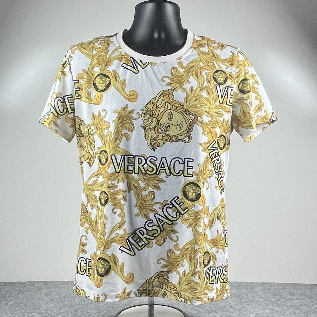 100% Authentic Versace Baroque Medusa All-Over Print Tee White