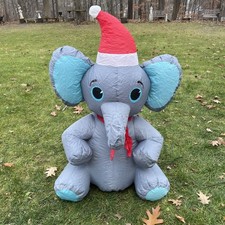 Christmas Elephant Inflatable 3.5 Ft Holiday Time Santa Hat