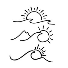 3pcs 7.4'' Sun and Wave Stickers for Car Window Ocean Mountain Vinyl Black