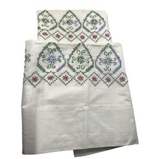 Vintage Linen Pillowcases Set Of 2 White Flor...