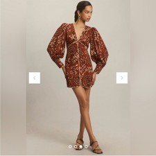 Farm Rio Dress Snake Print Mini Long Sleeve in Burgundy