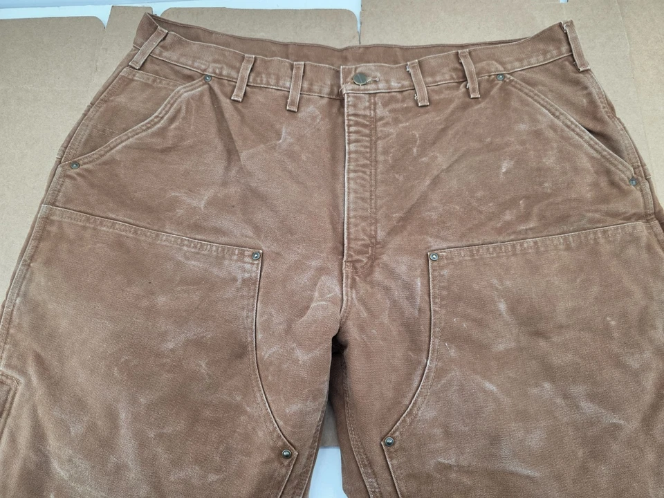 Pantalones de lona Carhartt de doble rodilla aislados de pato para hombre 44x32 marrón B194 DKB Foto 3 de 4