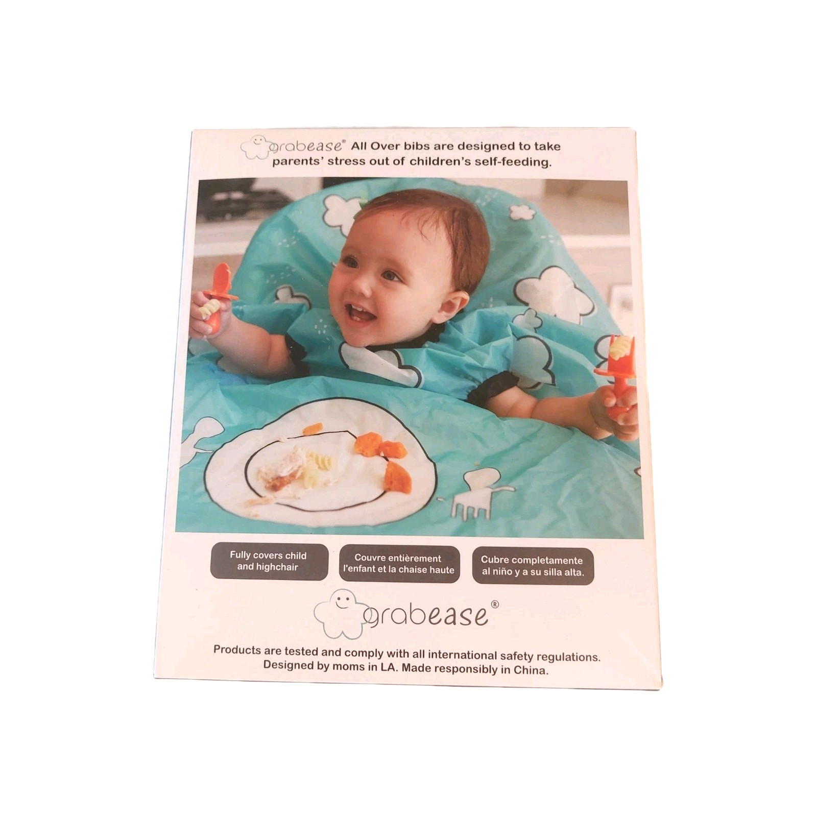 Grabease Self-Feeding Babies Green All Over Bib with Fork Spoon & Toothbrush 6M+