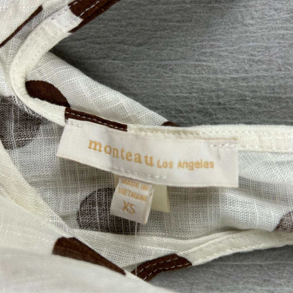 Mono Monteau Mujer XS Marrón Lunares Lino Cinturón Sin Mangas Botones Nuevo con Etiquetas Foto 2 de 4
