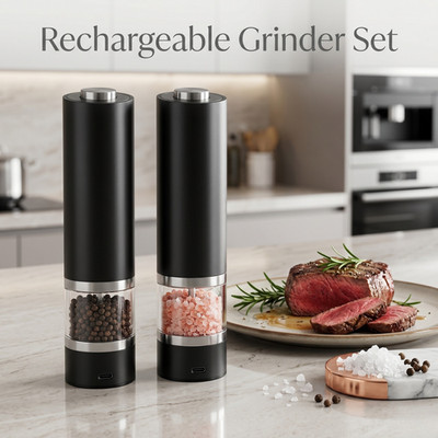 Rechargeable Electric Salt Pepper Grinder Set Gravity LED Adjustable Mill