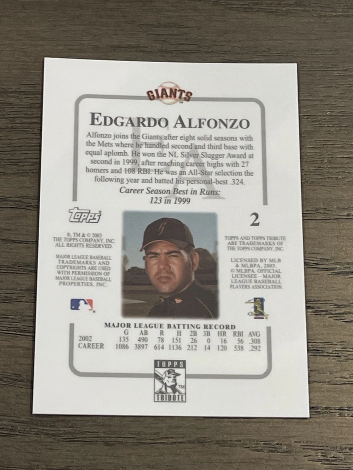 2003 Topps Tribute Edgardo Alfonzo #2 San Francisco Giants - Image 3 of 3