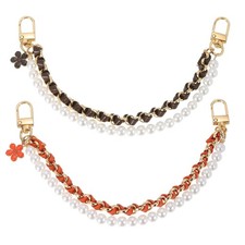 2Pcs 17.7'' Pearl Purse Double Chain Extender Chain Brown/Coffee, Gold Chain 