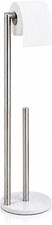 Marble Toilet Paper Holder Stand - Brushed Nickel, Freestanding with Storage, Fl