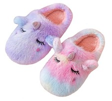 DUYUNCHEN Cute Rainbow Unicorn Slippers for Women,Fluffy Winter Warm Plush...
