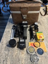 Vintage Camera Accessories Lot- 70s Brown Carrying Case, Film, Lenses, More