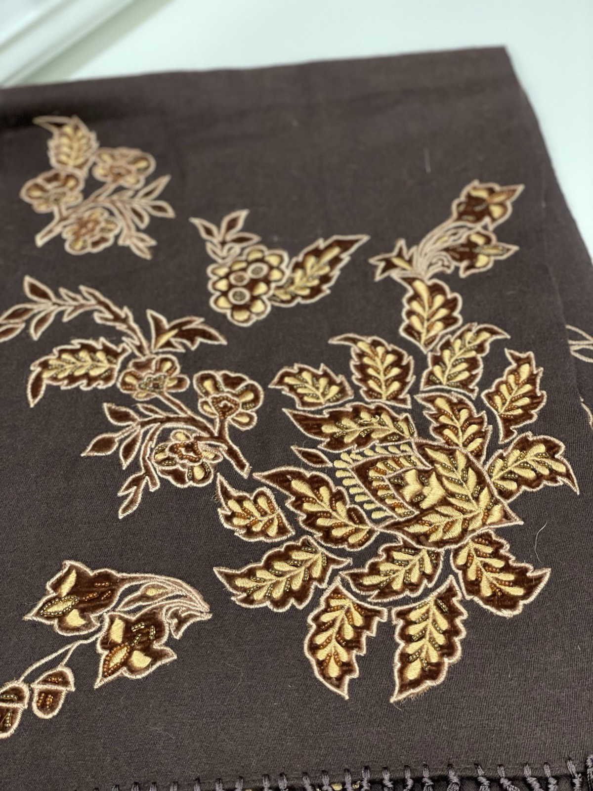 Luxury Burberry Chocolate Silk Cashmere Shawl with Embroidery image 6