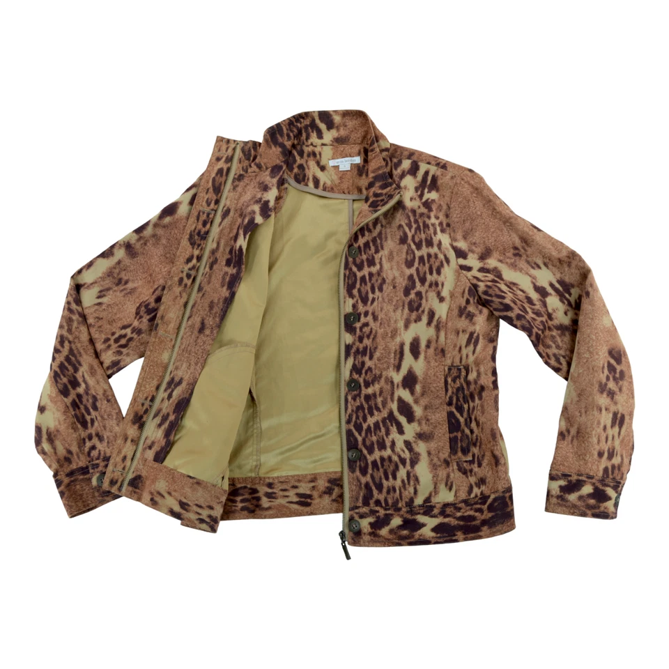 Erin London длинным рукавом укороченный искусственной замши коричневый леопард печать молнии куртка S - Изображение 2 из 4