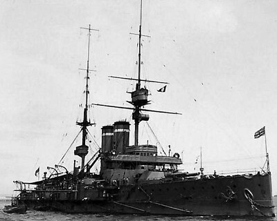 ROYAL NAVY BATTLESHIP HMS DOMINION  PHOTOGRAPH  WITH STATS & HISTORY SHEET