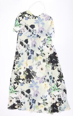 NEXT Damen grau Blumenmuster Polyester Maxi Größe 12 Rundhalsausschnitt Pullover